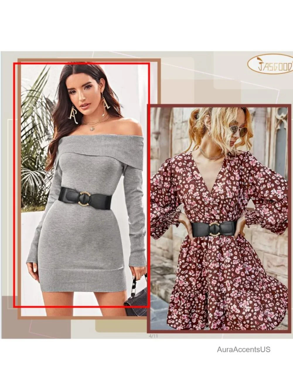 2 Pack Wide Elastic Waist Belt Stretchy Faux Leather Vintage Dress Belt